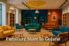 Colorful furniture showroom in Gujarat with vibrant seating, modern decor, and creative interior styling.