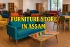 Colorful modern furniture showroom in Assam with vibrant sofas, chairs, and tables arranged stylishly.
