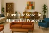 Colorful modern furniture showroom in Himachal Pradesh with sofas, chairs, and stylish decor in a warm,interior setting.
