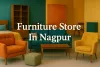 Colorful furniture showroom in Nagpur with modern sofas, armchairs, and vibrant decor in a stylish, cozy interior setting.