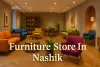 Colorful modern furniture showroom in Nashik with stylish sofas, chairs, and creative interior decor in a warm.