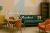 Colorful furniture showroom in Navi Mumbai with pastel geometric walls and stylish modern seating arrangements.