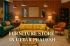 Colorful furniture showroom in Uttar Pradesh with vibrant sofas, modern decor, and stylish interior design setup.