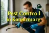 Pest control expert spraying indoors in Kanjurmarg with safety gear and highlighted service text.