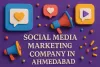 3D Social Media Marketing Company in Ahmedabad banner with icons of likes, video, and megaphones