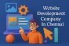 3D illustration of a Website Development Company in Chennai with laptop, gear icon, and digital character 